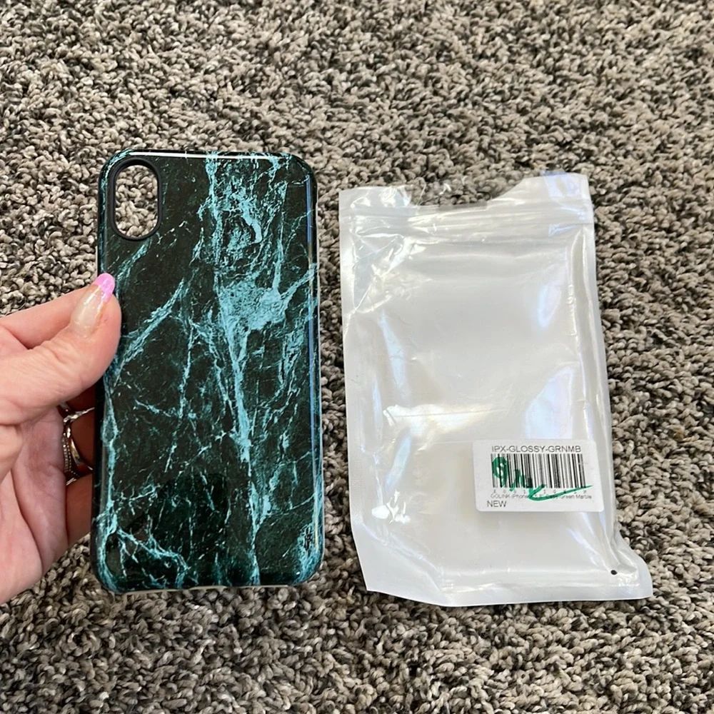 NEW iPhone X cell phone case glossy green marble